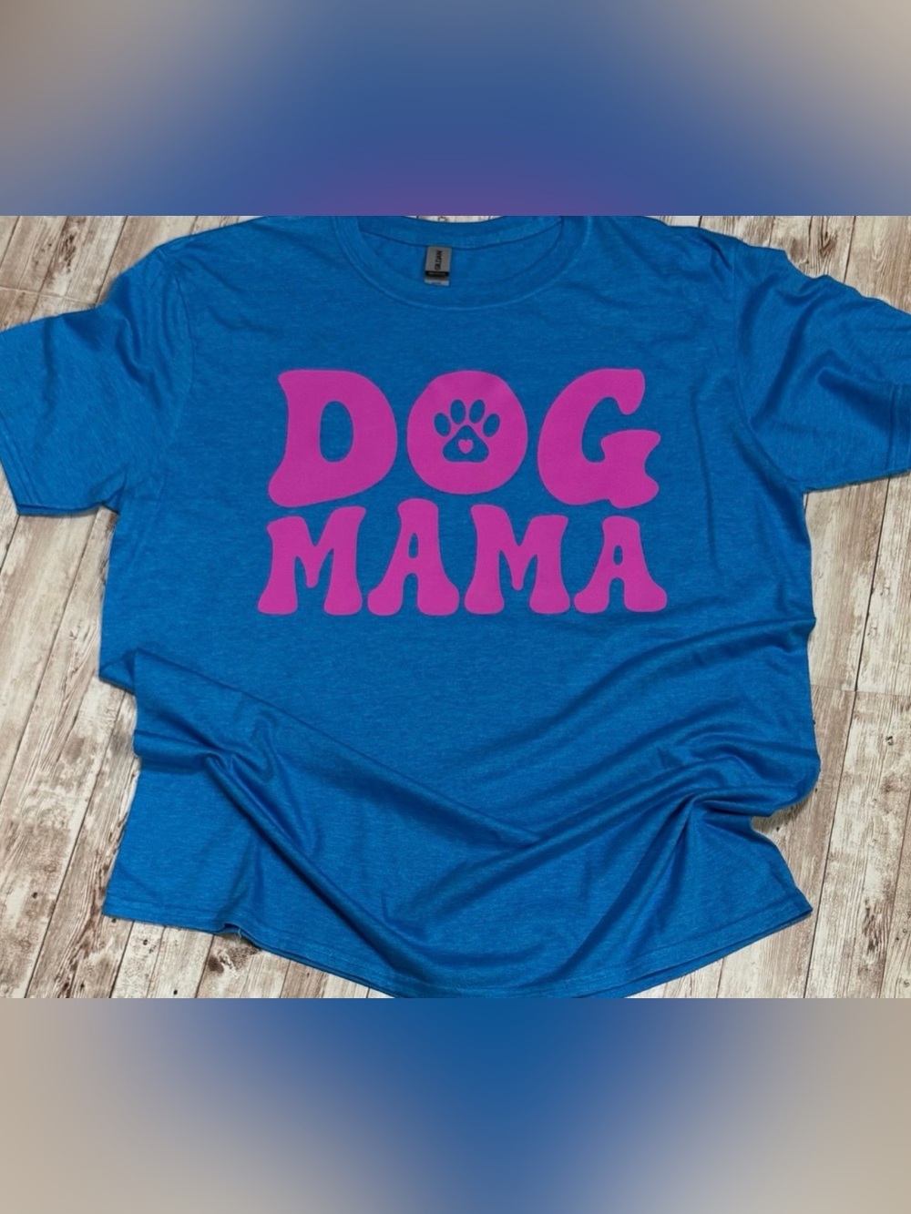 Turquoise Shirt with Pink Dog Mama Print Large